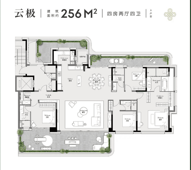 4室2厅4卫户型图