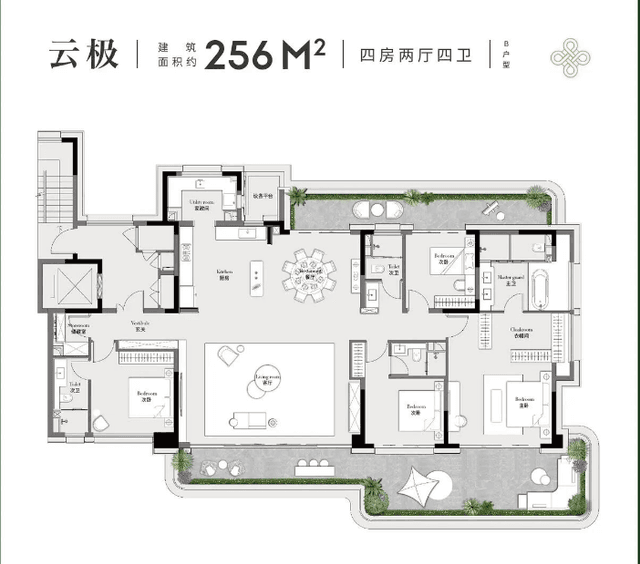 4室2厅4卫户型图