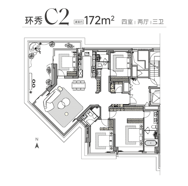 4室2厅3卫户型图