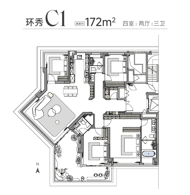 4室2厅4卫户型图