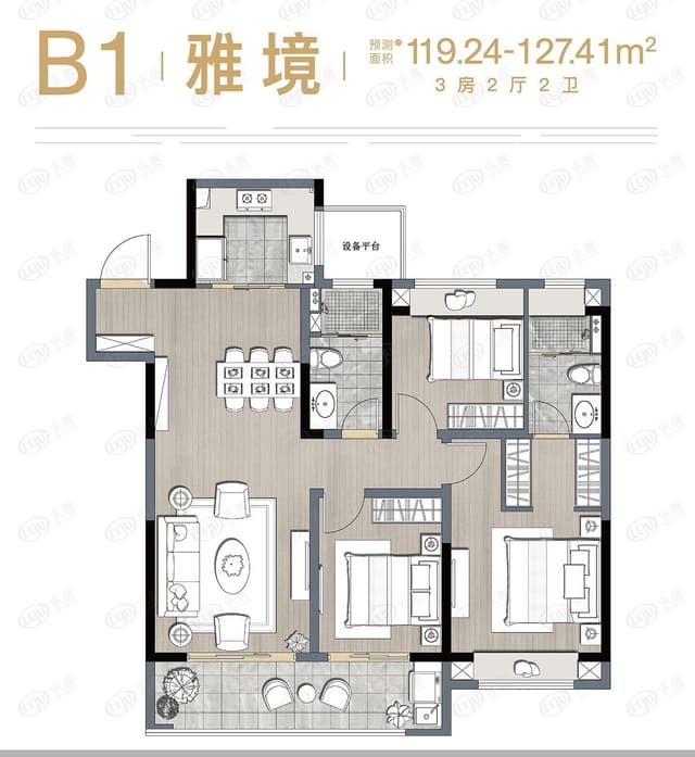 3室2厅2卫户型图