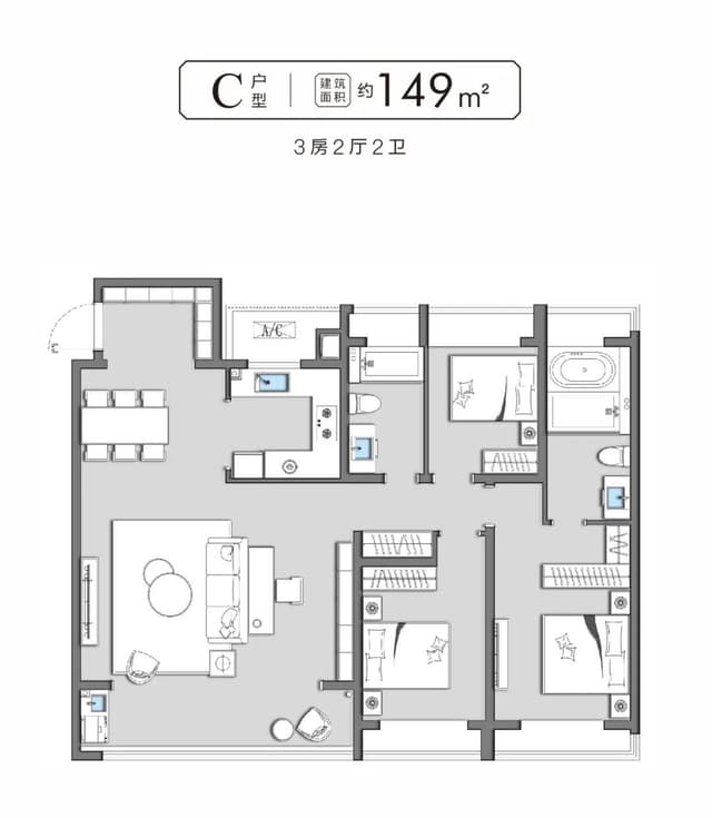 3室2厅2卫户型图