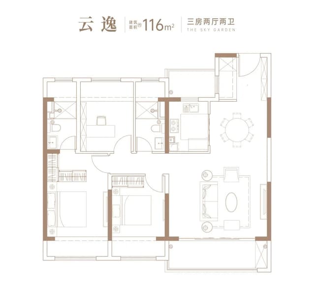 3室2厅2卫户型图